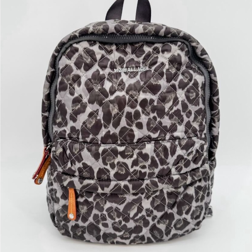 MZ Wallace Backpack Metro Leopard Quilted Top Handle Pocket Nylon Travel‎ Gray